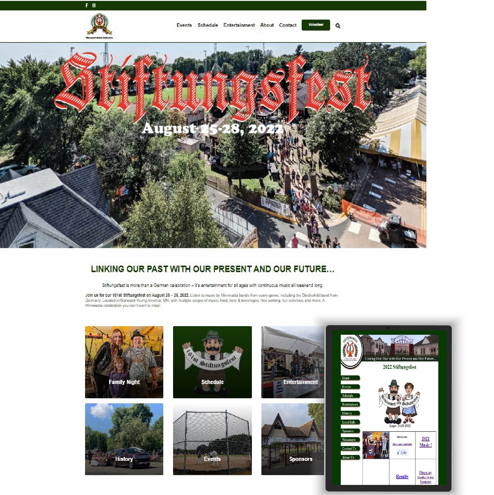 image of the stiftungsfest homepage on a desktop mockup